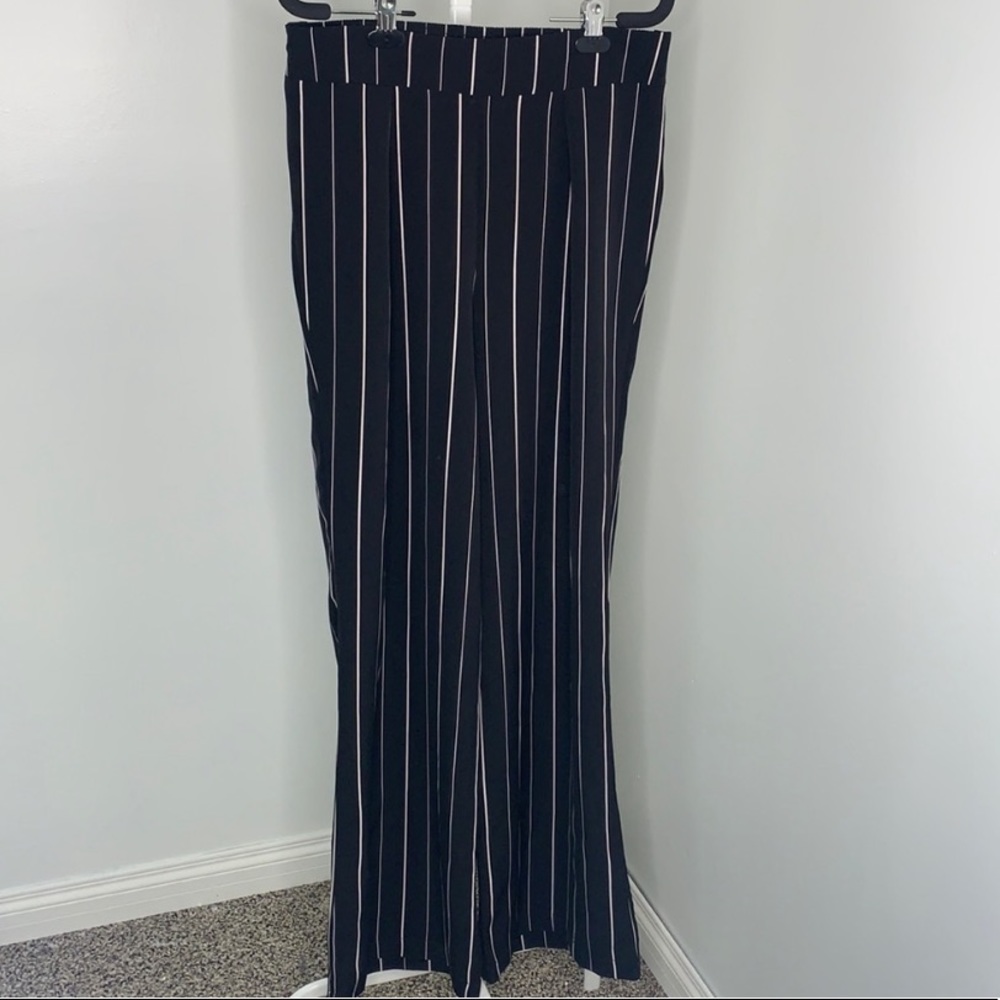 Urban Planet High Waisted Wide Leg Black & White Striped Pants